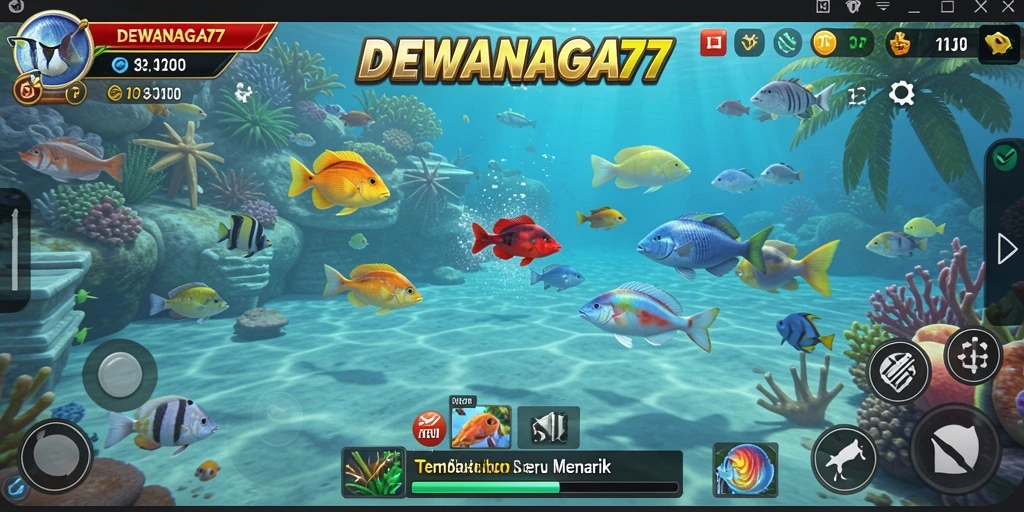 Tampak layar gameplay seru di DEWANAGA77 saat menembak ikan.