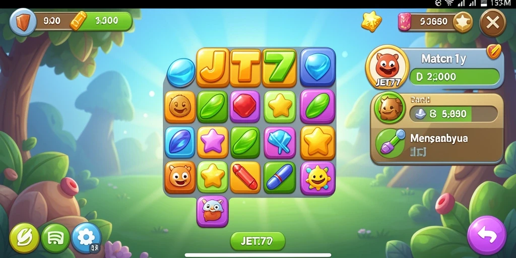 Screenshot gameplay JET77 yang menarik dengan elemen Match-3.
