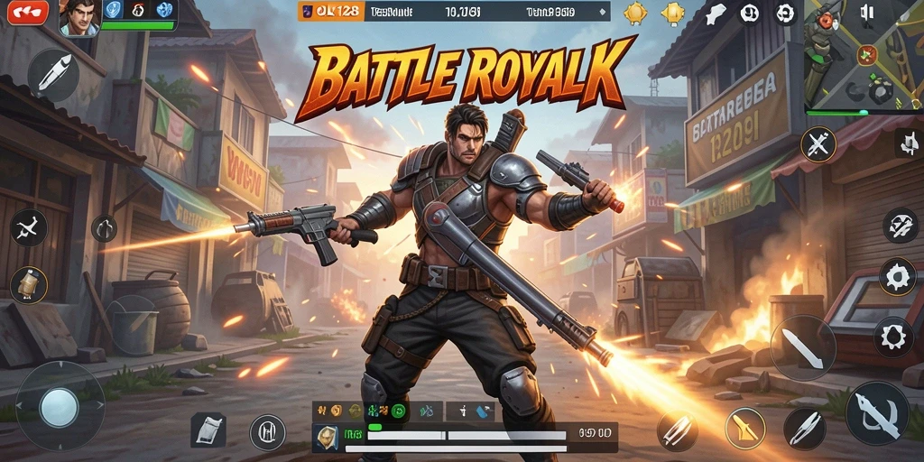 Screenshot gameplay OLX128 yang menampilkan tempur intens dalam Battle Royale.