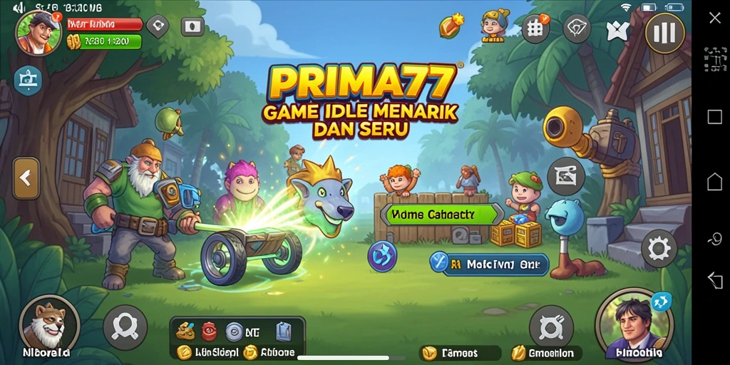 Tampilan gameplay seru PRIMA77 dengan karakter yang menggemaskan.